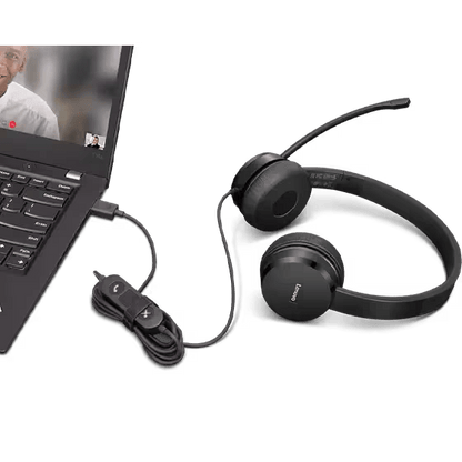 Lenovo USB-A Wired Stereo On-Ear Headset (with Control Box)