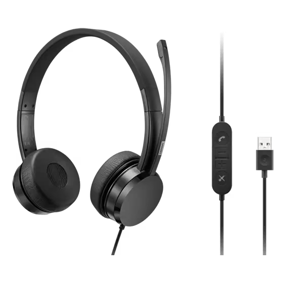 Lenovo USB-A Wired Stereo On-Ear Headset (with Control Box)